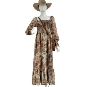 Betsey Johnson Animal Print Midi Dress Long Sleeves Women's Flowy Long Dresses S